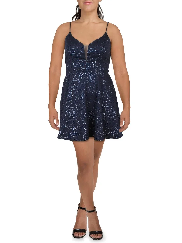 Trendy Casual Outfits Juniors Womens Glitter Mini Fit & Flare Dress