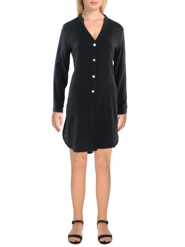 Best Online Women's Boutiques Womens Asymmetrical Hem Banded Collar Tunic Dress