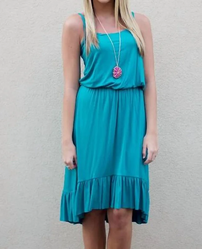 Elegant Women's Fashion Cami Ruffle Hi Lo Dress In Jade