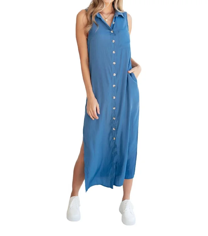 Women's Clothing Online Sale Harper Button Front Dress In Blue