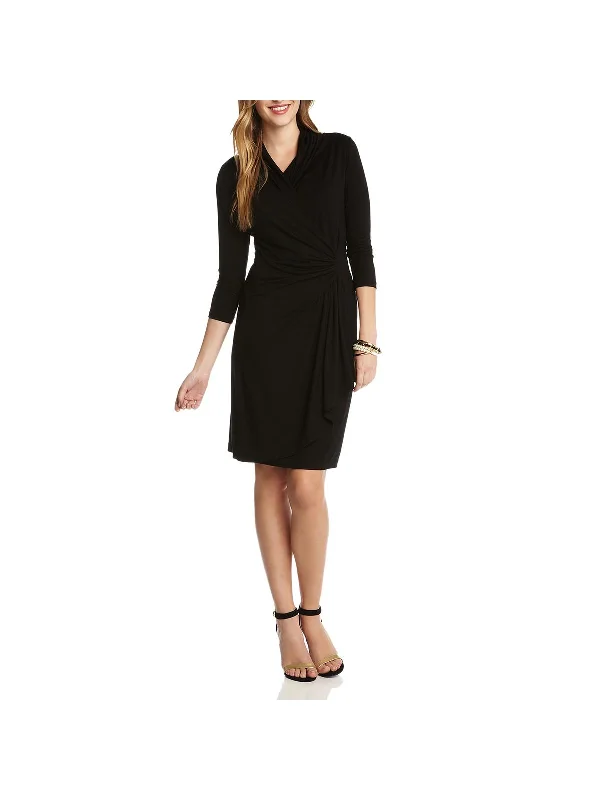 Women's High-Fashion Clothes Cascade Womens Faux-Wrap 3/4 Sleeve Wear to Work Dress