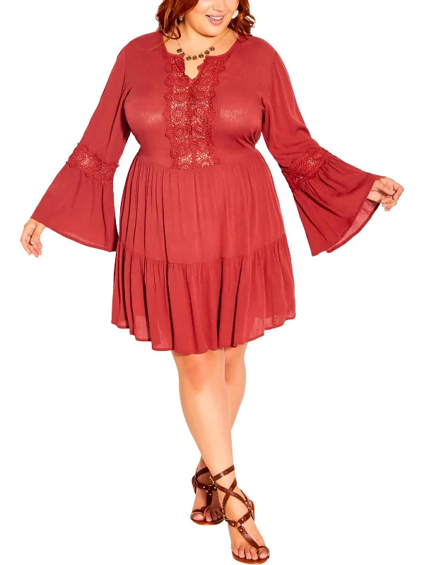 Formal Outfit For Women Womens Knee Length Lace Trim Fit & Flare Dress