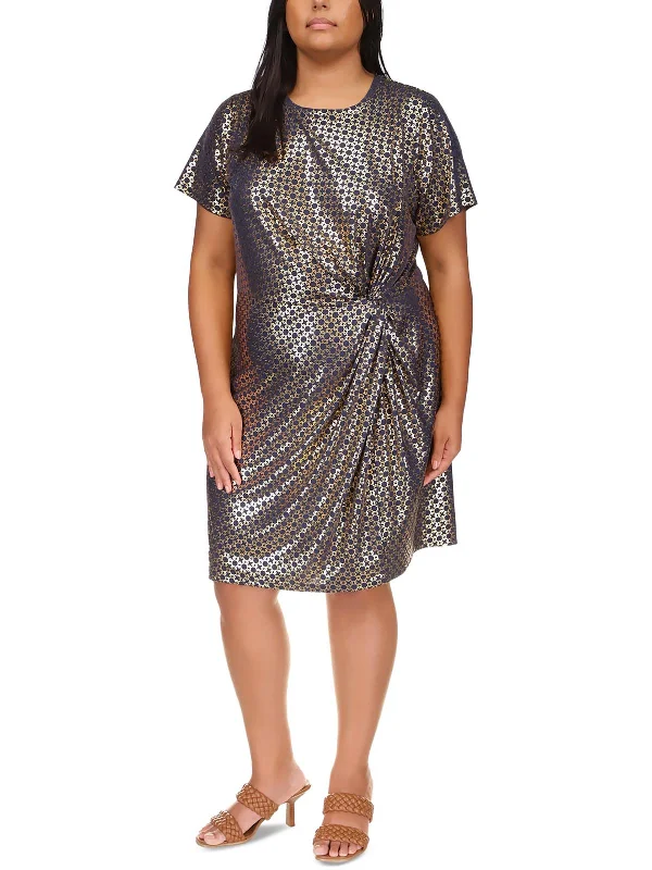 Women's High-Fashion Outfit Plus Womens Metallic Foil Print Sheath Dress