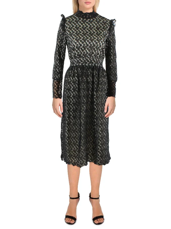 Formal Garments For Women Womens Lace Mock Fit & Flare Dress
