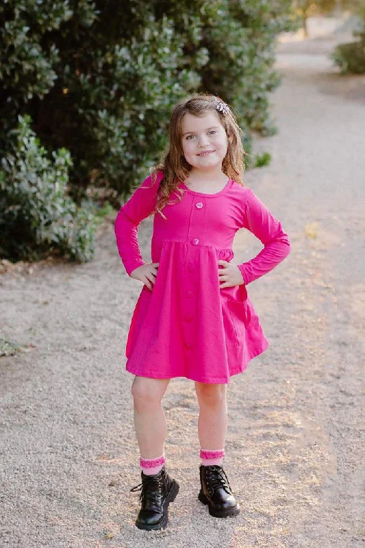 Discount Price HOT PINK BUTTONED POCKET DRESS