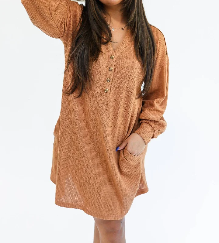 Imeless Style Easy Days Waffle Tee Dress In Camel