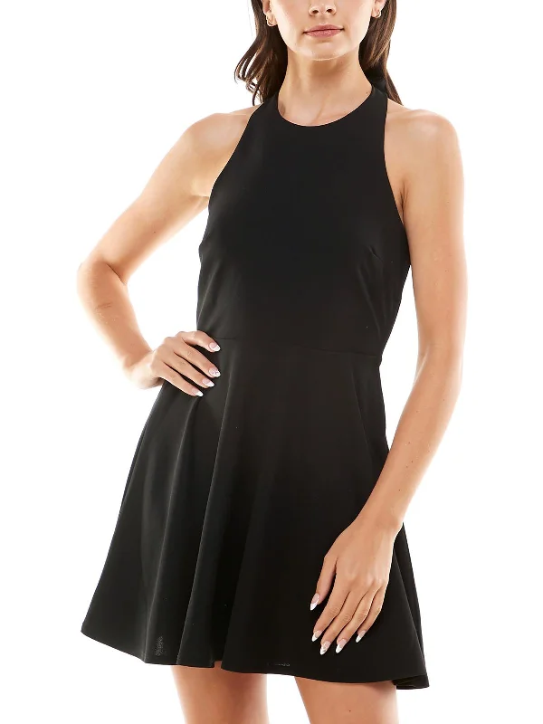 Women's Garments Juniors Womens Open Back Mini Halter Dress