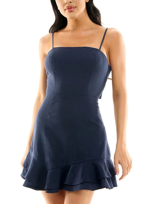 Women's Garments Juniors Womens Mini Tie Back Fit & Flare Dress