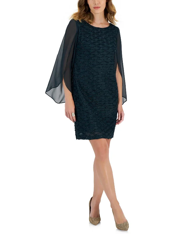 Comfortable Women's Clothes Petites Womens Metallic Chiffon Sheath Dress