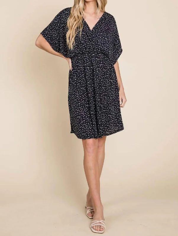 Women's Evening Clothing Wrap V-Neck Dress In Navy Blue