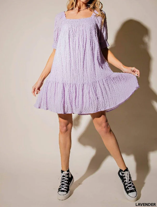 Formal Clothing For Women Textured Square Neck Dress In Lavender