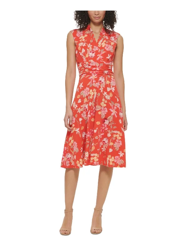Casual Fashion for Women Petites Womens Daytime Surplice Fit & Flare Dress