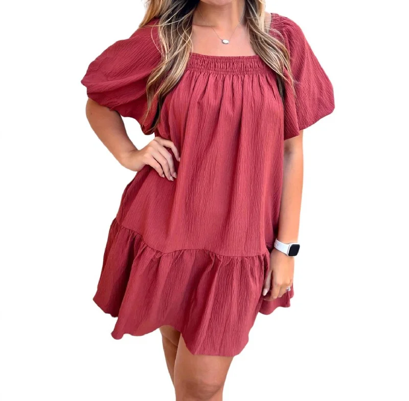 Women's Clothing Nevaeh Textured Short Sleeve Square Neck Dress