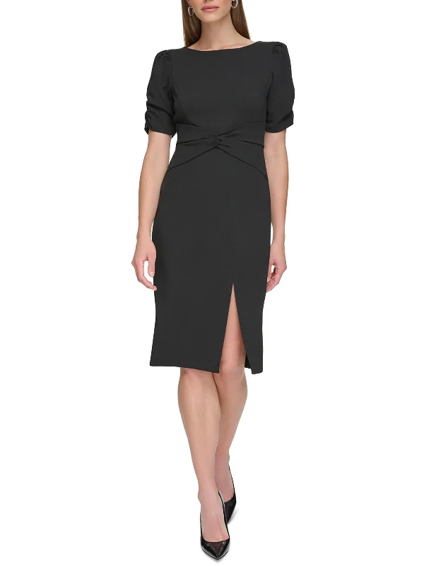 Women's High Street Fashion Womens Slit Ruched Wear To Work Dress