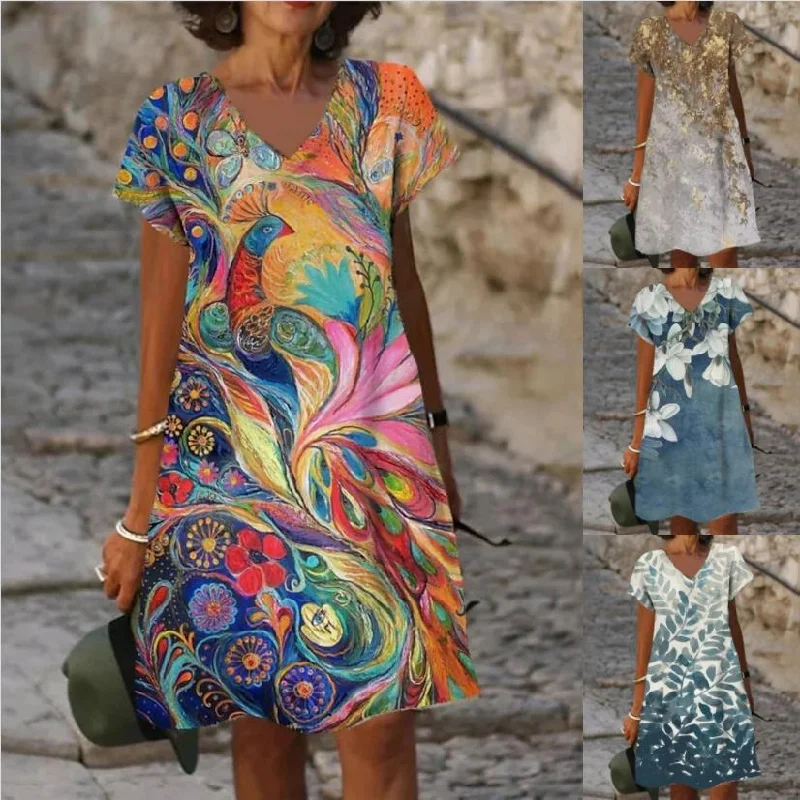 Women's Casual Clothing For Lounging Bohemian Print Dress, Boho Dress For Women