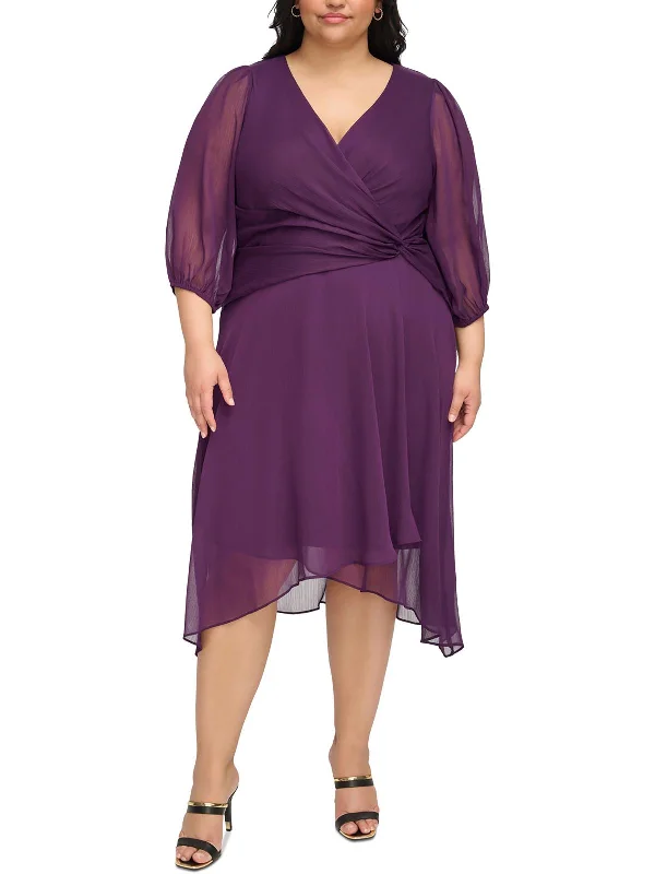Women's Contemporary Clothing Plus Womens Faux Wrap Polyester Fit & Flare Dress