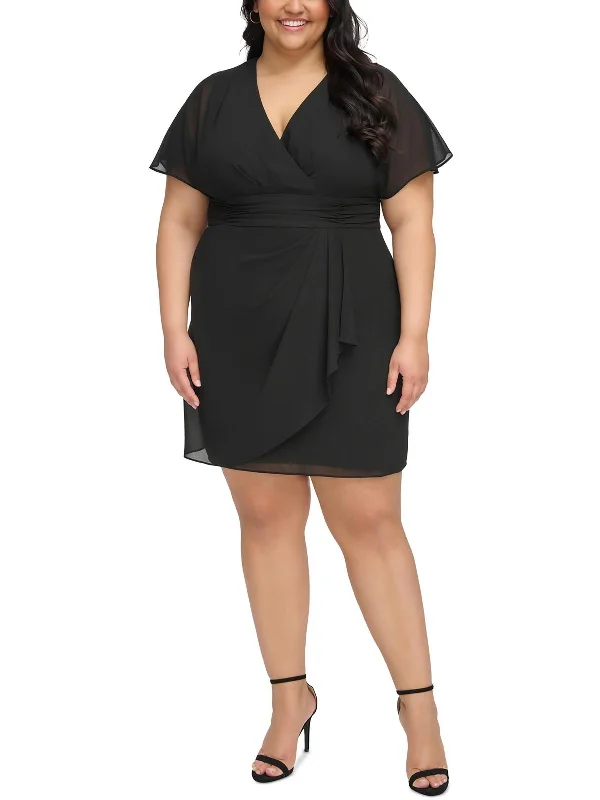 Casual Garments For Women Plus Womens Faux Wrap Chiffon Sheath Dress