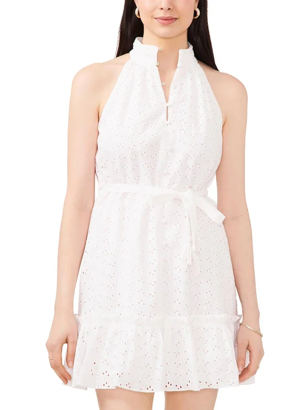 Comfortable Women's Outfits Petites Womens Halter Eyelet Halter Dress