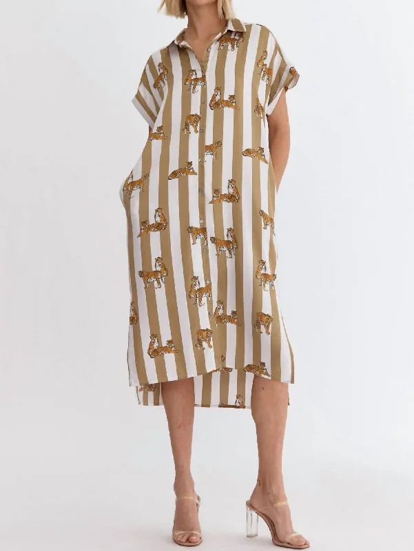 Women's Occasion Wear Clothes Wild Side Stripe Dress In Taupe