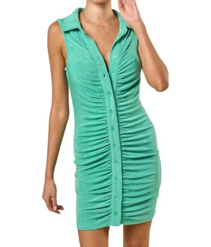 Casual Chic Collared Button Up Dress In Green