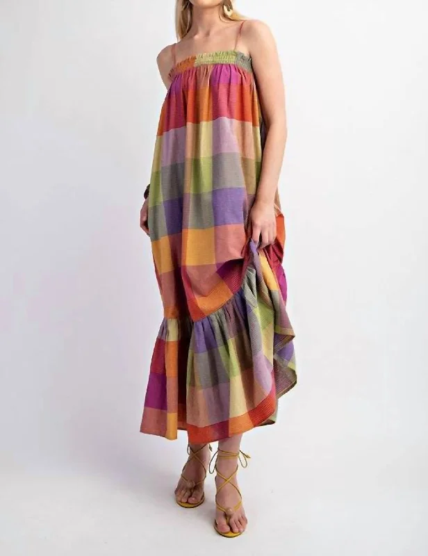 Clothing Sales Cotton Checkered Dress In Multi