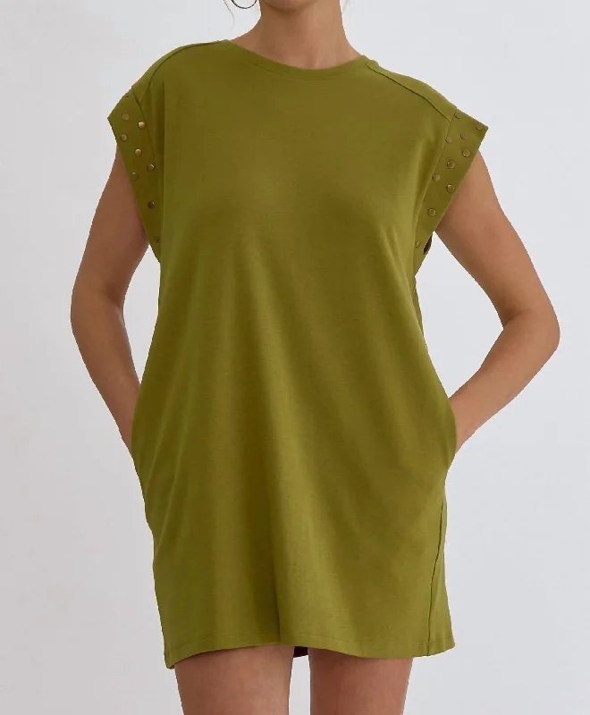 Chic And Comfortable Fun Dress In Avocado