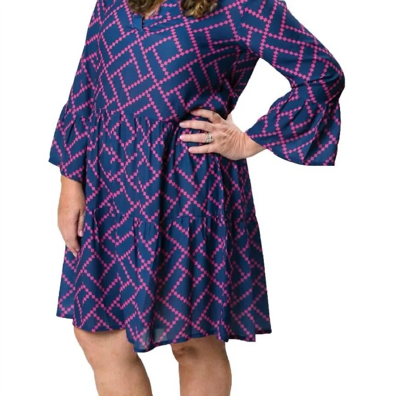 Timeless Women's Clothes Violet Dress In Navy/pink Diamond