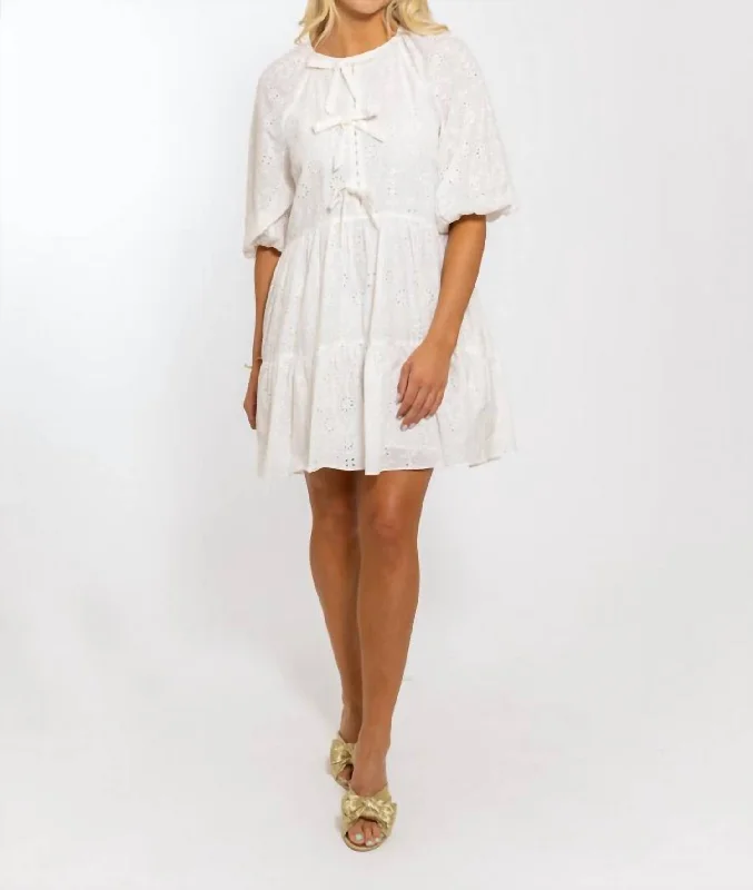 Clothing Sales Karlie Eyelet Bow Tier Dress In In White