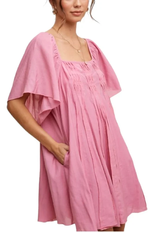 Women's Elegant Outfit Ruffle Design Babydoll Dress In Pink