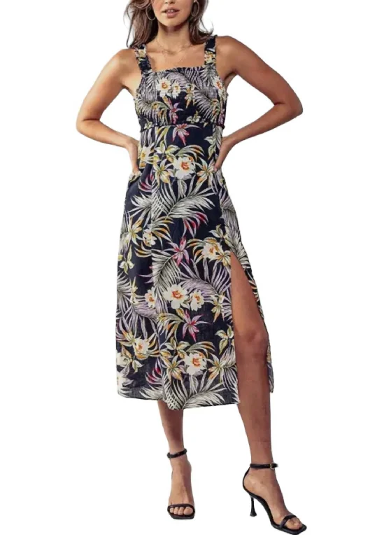 Online Boutiques Tropical Dreams Dress In Navy