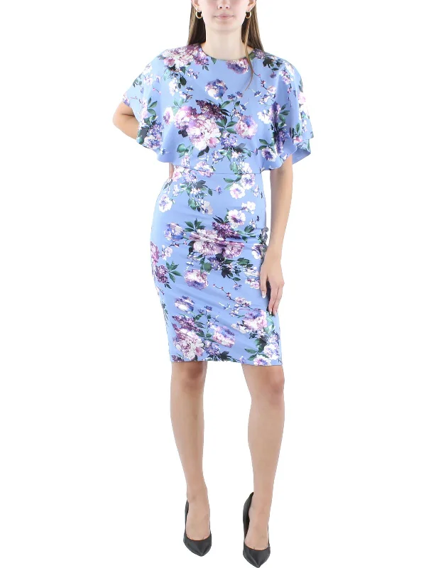 Tailored Clothing For Women Womens Knee-Length Butterfly Sleeves Sheath Dress