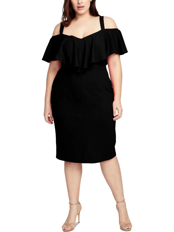 Sale On Sale Plus Marcella Womens Cold Shoulder Flounce Cocktail Dress