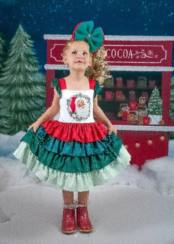 Women's Clothes VINTAGE SANTA WREATH RUFFLED DRESS