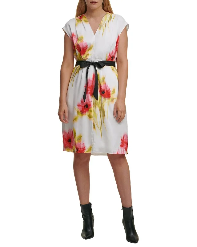Women's Everyday Clothes DKNY Printed Cap Sleeve V-Neck Dress