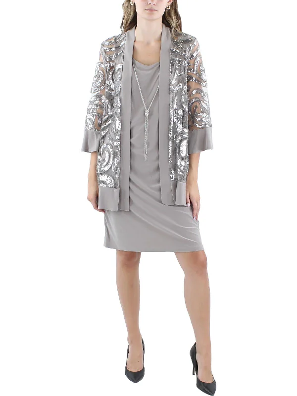 Classic Clothes For Women Petites Womens Sequined Polyester Two Piece Dress