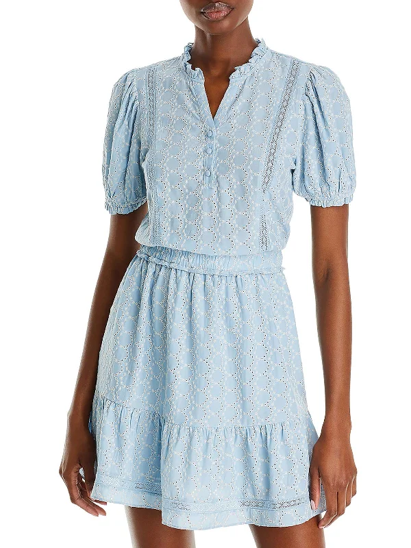 Women's Comfortable Garments Womens Eyelet Ruffled Sheath Dress