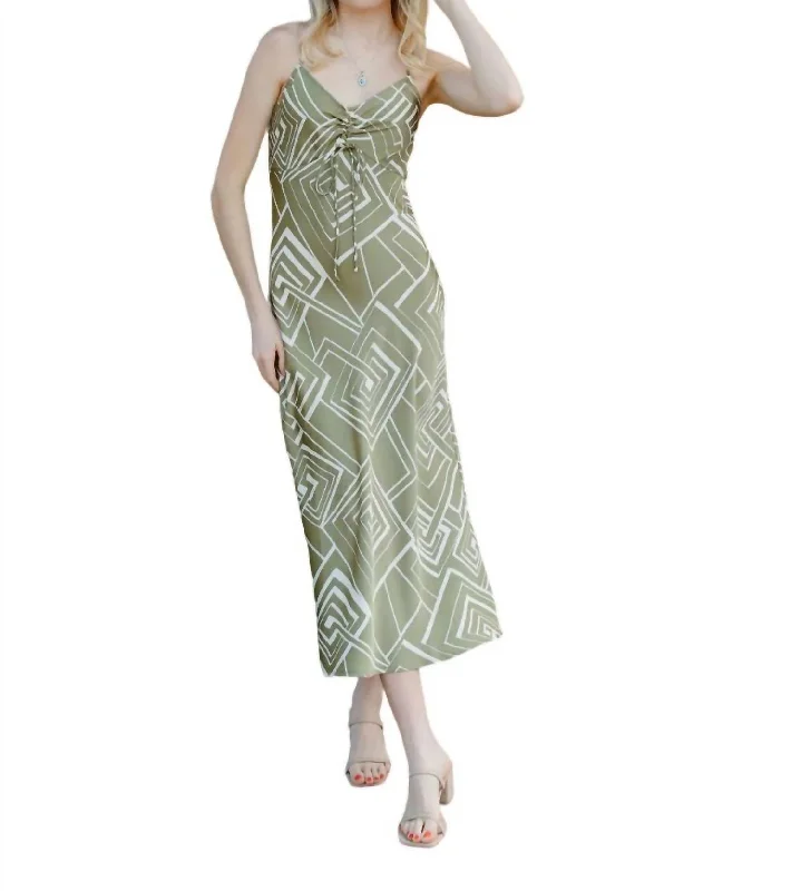 Women's Clothing Brands Geometric Dress In Olive