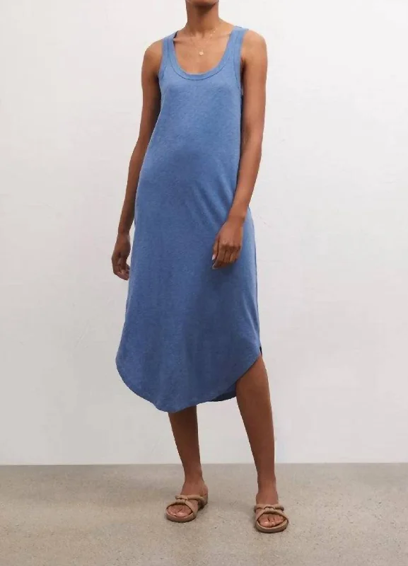 Chic Women's Outfit Slub Dress - Blue Bird