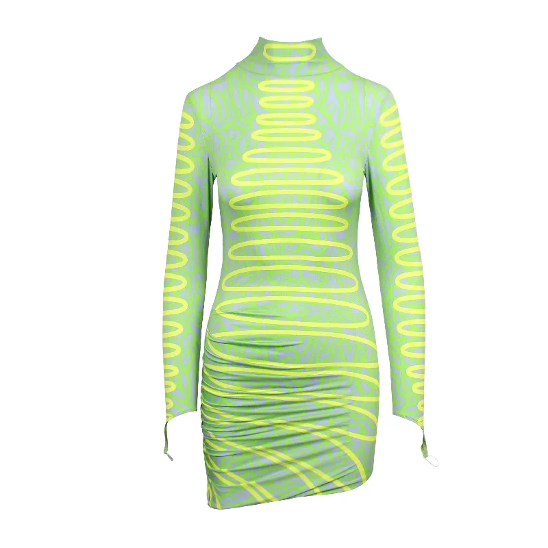 Women's Plus-Size Casual Outfit Multi Yellow Turtleneck Dress