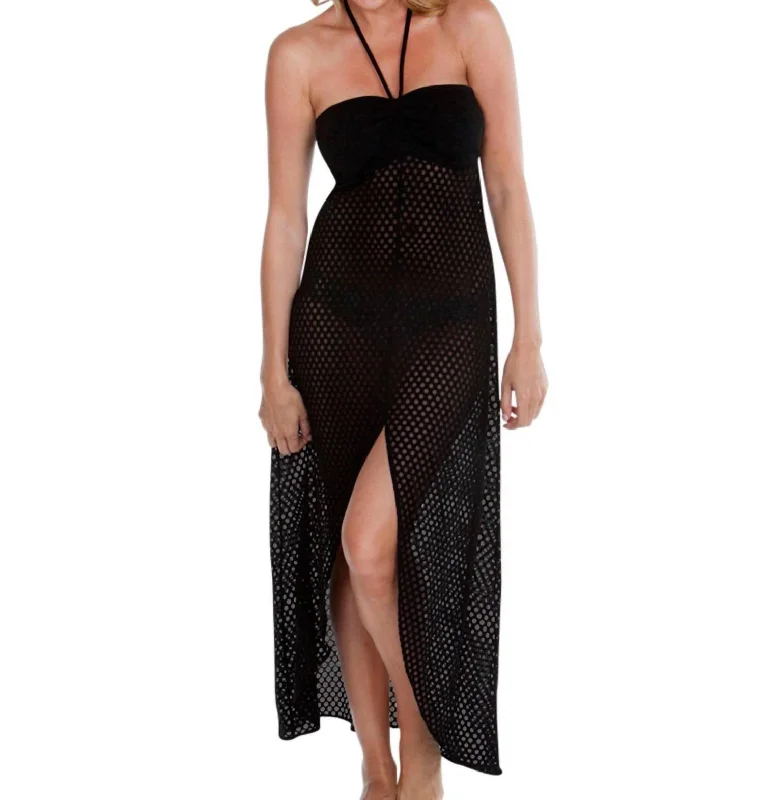 Women's Formal Clothes Spot On Bandeau Hi-Low Front Slit Dress In Dot Black