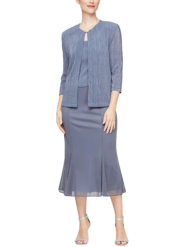 Women's Relaxed Outfit Womens Metallic Jacket Two Piece Dress