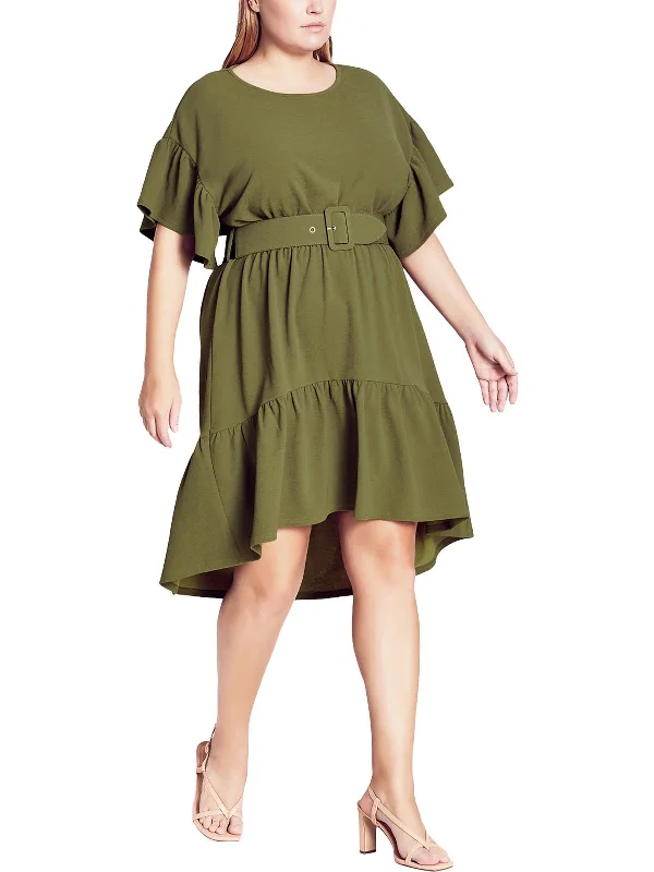 Women's Office Outfit Plus Swish Womens Butterfly Sleeve Hi-Low Fit & Flare Dress