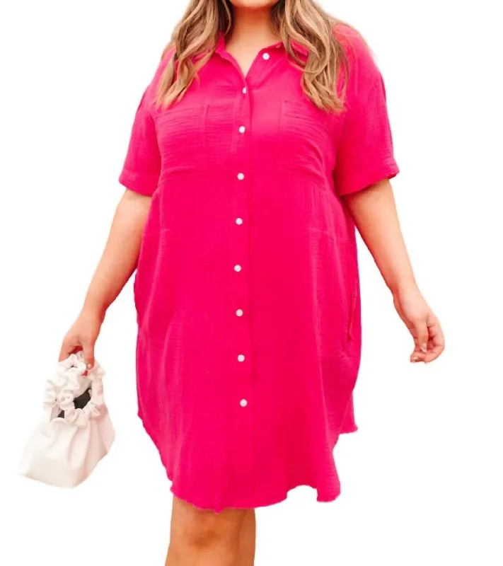 High-End Women's Apparel Lively Spirit Button Up Dress In Pink
