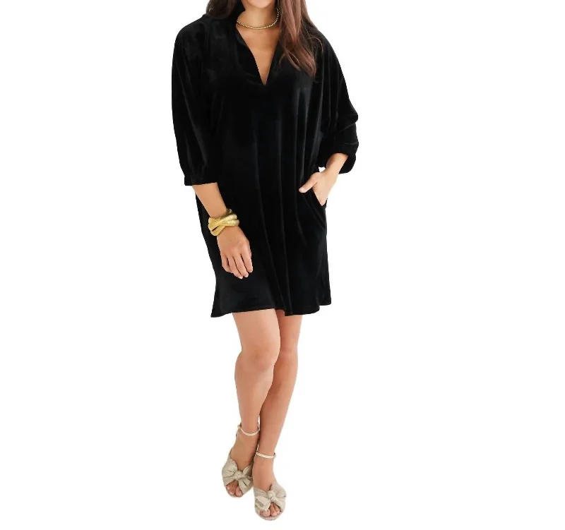 Free Spirited Fashion Betsy Collar Velvet Dress In Black