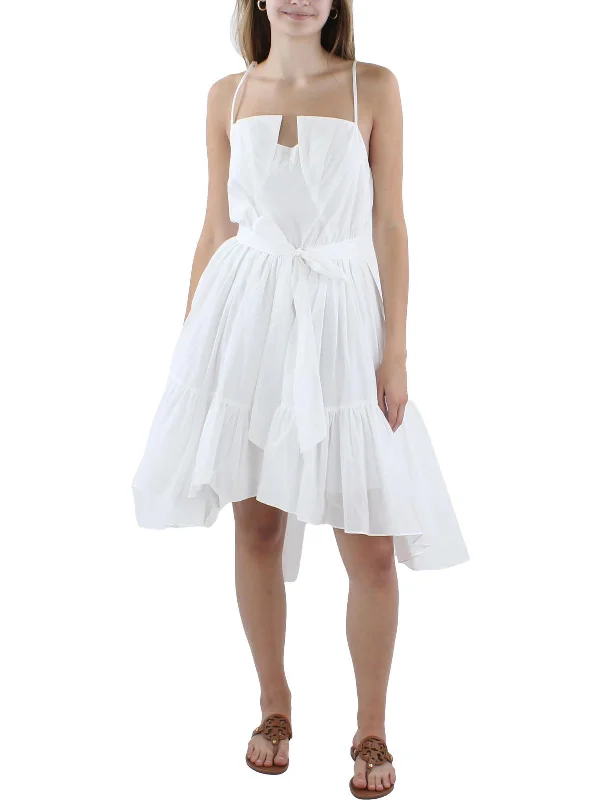 Women's Layered Outfit Womens Hi-Low Belted Fit & Flare Dress
