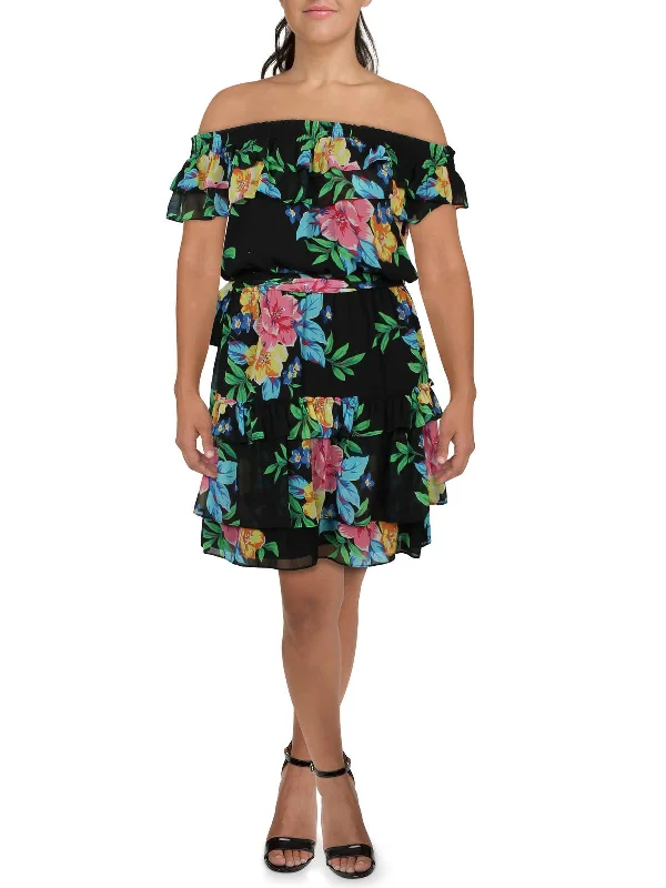 Flash Sales Today Womens Ruffled Chiffon Fit & Flare Dress
