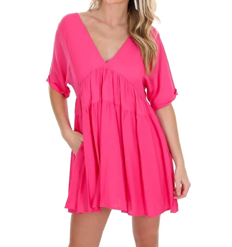 Chic Casual Wardrobe Essentials Darling Girl Tiered Dress In Hot Pink