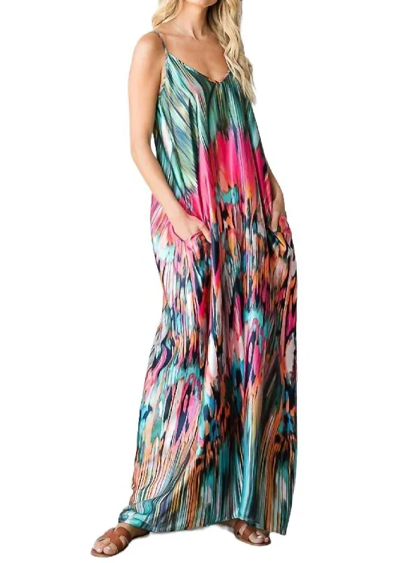 Casual Fashion Maxi Slip Dress In Multicolor Print
