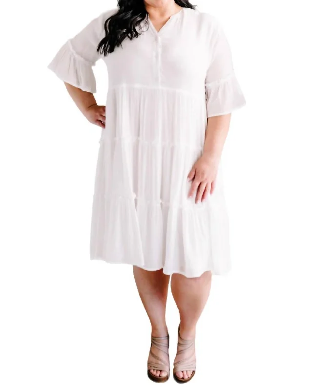 Colorful Clothing Bohemian Tiered Dress In Natural White