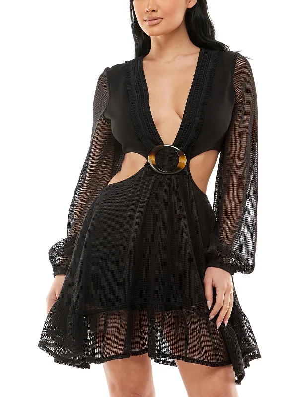 Vibrant Femme Fashion Juniors Womens Cut-Out Mini Fit & Flare Dress